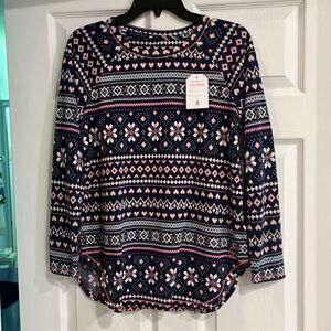 Cuddl Duds Blue and Pink Graphic long sleeve flannel pajamas